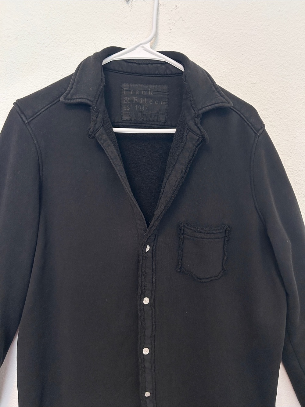 Frank & Eileen Triple Fleece Relaxed Button Up Shirt Raw Edge Black Size Large - Picture 5 of 13